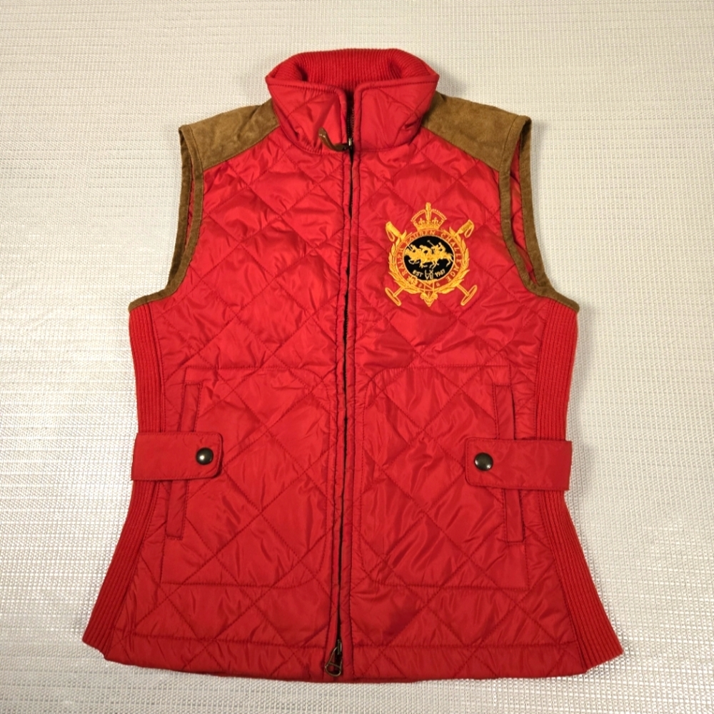 Ralph Lauren Polo Vintage Challenge Cup Quilted & Leather Women's Vest Small P